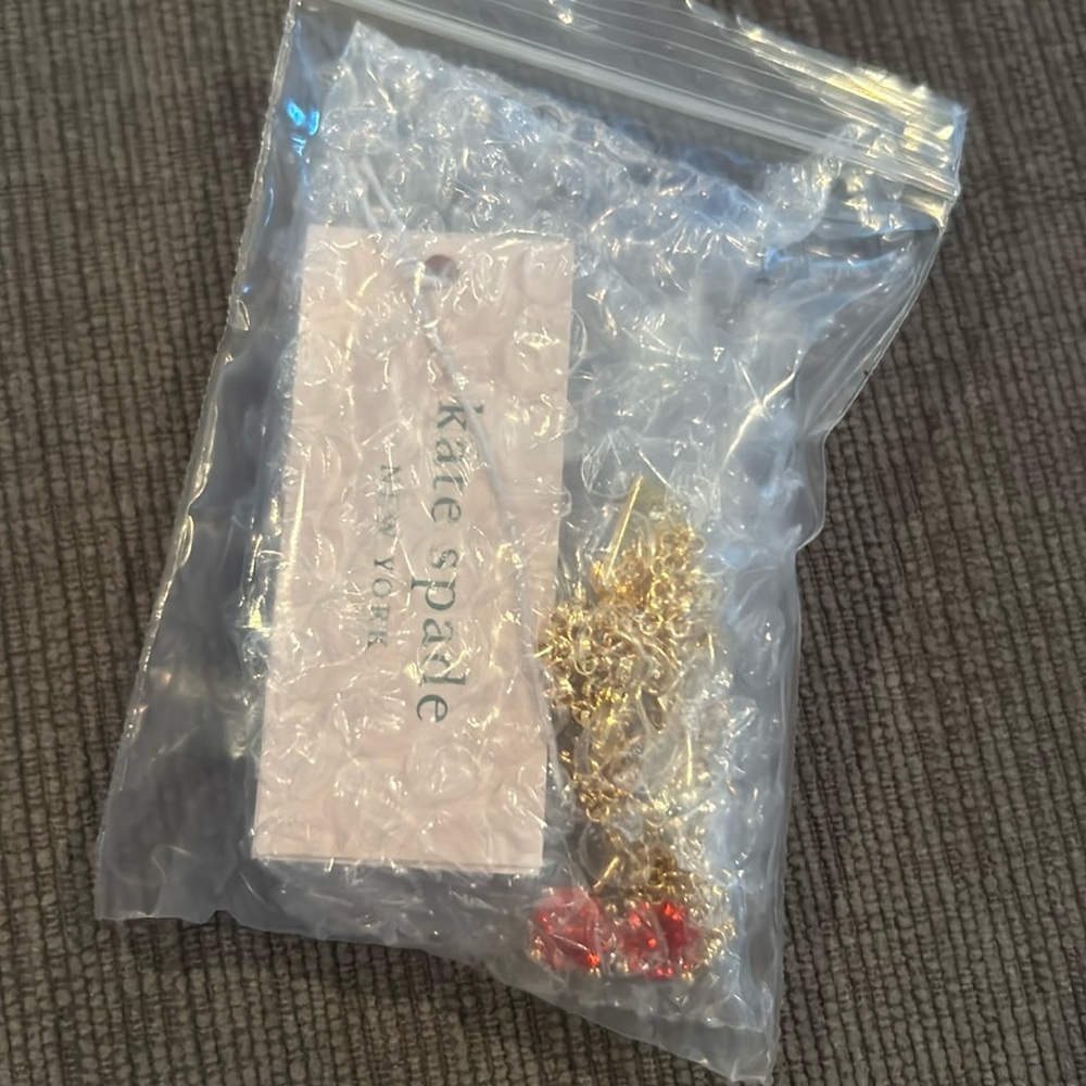 KATE SPADE Ma Cherie Cherry Mini Pendant Necklace Red Gold Crystal NWT - Picture 8 of 8